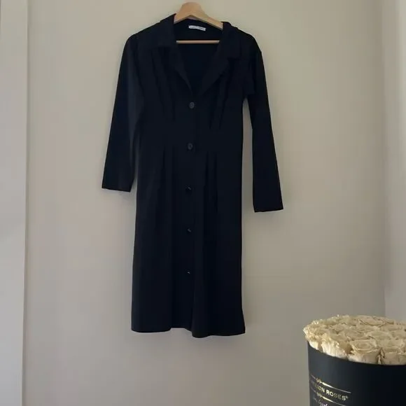 zara black front button up trafaluc dress long sleeves - Picture 4 of 10